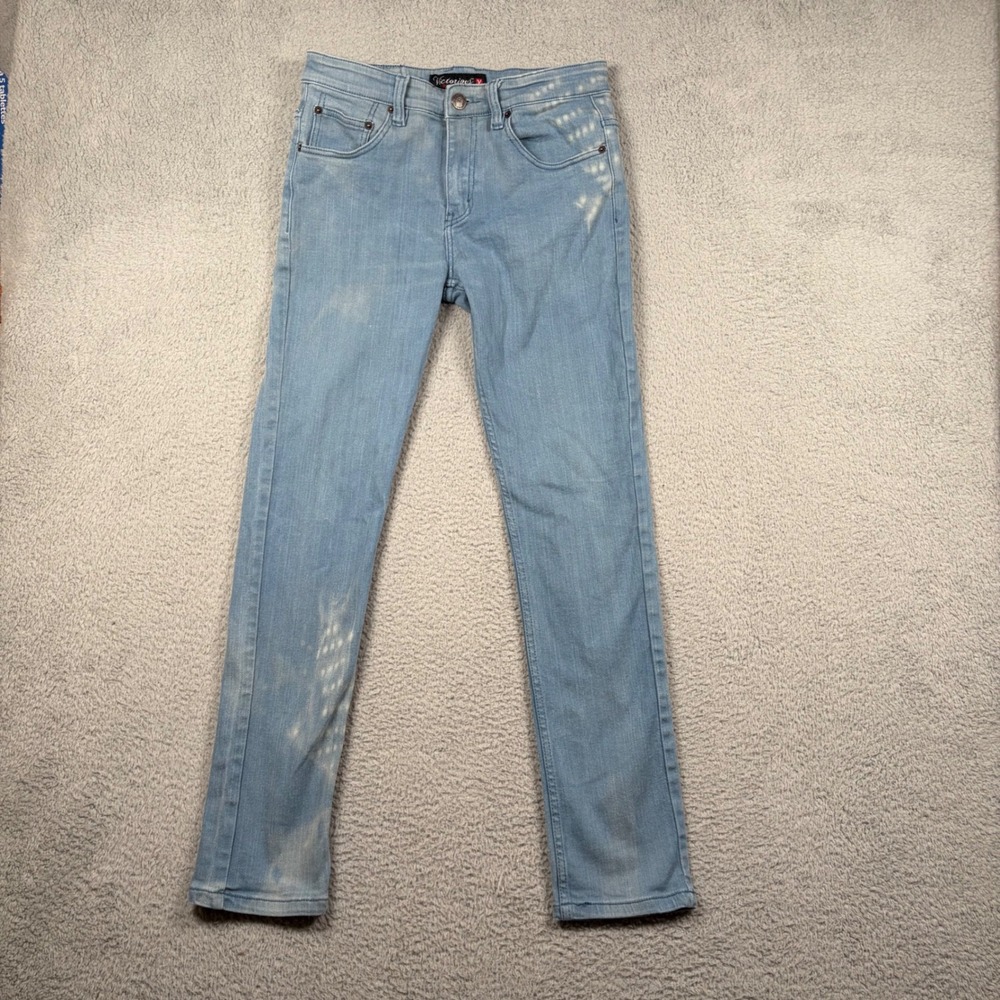 Victorious Mens Slim Fit Bleached Distressed Light Wash Jeans W32 L32 Blue Denim